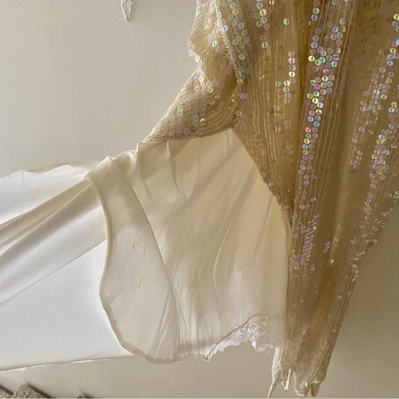 Vintage Sequin Lace Asymmetrical Party Wedding Holiday Dress Size Medium Silk - Picture 7 of 8